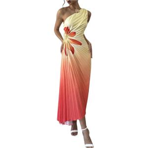 imageMakeMeChic Womens Casual Striped Cut Out One Shoulder Sleeveless High Waist Summer A Line Maxi DressesMulticolor