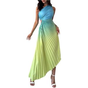 imageMakeMeChic Womens Casual Striped Cut Out One Shoulder Sleeveless High Waist Summer A Line Maxi DressesMulticolor a