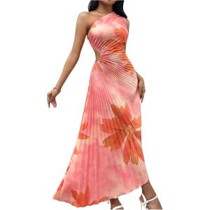 imageMakeMeChic Womens Casual Striped Cut Out One Shoulder Sleeveless High Waist Summer A Line Maxi DressesOrange a