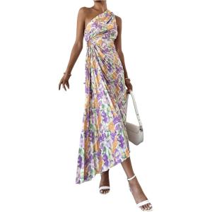 imageMakeMeChic Womens Casual Striped Cut Out One Shoulder Sleeveless High Waist Summer A Line Maxi DressesPurple