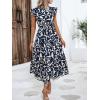 imageMakeMeChic Womens Casual Floral Print Belted High Waisted A Line Layered Dress Ruffle Cap Sleeve Maxi Long DressBlue and White