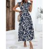 imageMakeMeChic Womens Casual Floral Print Belted High Waisted A Line Layered Dress Ruffle Cap Sleeve Maxi Long DressBlue and White