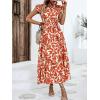 imageMakeMeChic Womens Casual Floral Print Belted High Waisted A Line Layered Dress Ruffle Cap Sleeve Maxi Long DressOrange