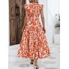 imageMakeMeChic Womens Casual Floral Print Belted High Waisted A Line Layered Dress Ruffle Cap Sleeve Maxi Long DressOrange