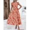 imageMakeMeChic Womens Casual Floral Print Belted High Waisted A Line Layered Dress Ruffle Cap Sleeve Maxi Long DressOrange