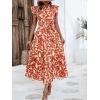 imageMakeMeChic Womens Casual Floral Print Belted High Waisted A Line Layered Dress Ruffle Cap Sleeve Maxi Long DressOrange