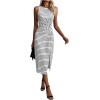 imageMakeMeChic Womens Casual Striped Twist Front Split Thigh Round Neck Sleeveless Summer Tank DressesBlack and White