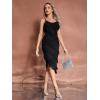 imageMakeMeChic Womens Elegant V Neck Ruffle Trim Cocktail Dress Spaghetti Strap Asymmetrical Hem Midi DressBlack