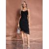 imageMakeMeChic Womens Elegant V Neck Ruffle Trim Cocktail Dress Spaghetti Strap Asymmetrical Hem Midi DressBlack