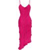 imageMakeMeChic Womens Elegant V Neck Ruffle Trim Cocktail Dress Spaghetti Strap Asymmetrical Hem Midi DressHot Pink