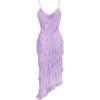 imageMakeMeChic Womens Elegant V Neck Ruffle Trim Cocktail Dress Spaghetti Strap Asymmetrical Hem Midi DressMauve Purple