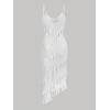 imageMakeMeChic Womens Elegant V Neck Ruffle Trim Cocktail Dress Spaghetti Strap Asymmetrical Hem Midi DressWhite