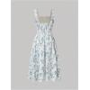 imageMakeMeChic Womens Floral Summer Dress A Line Wide Strap Flare Midi Cami DressesBlue