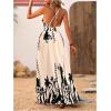 imageMakeMeChic Womens Summer Blue and White Floral Dress Boho Backless Maxi Sundress Spaghetti Strap Flowy DressApricot B