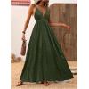 imageMakeMeChic Womens Summer Blue and White Floral Dress Boho Backless Maxi Sundress Spaghetti Strap Flowy DressArmy Green