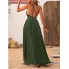 imageMakeMeChic Womens Summer Blue and White Floral Dress Boho Backless Maxi Sundress Spaghetti Strap Flowy DressArmy Green