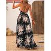 imageMakeMeChic Womens Summer Blue and White Floral Dress Boho Backless Maxi Sundress Spaghetti Strap Flowy DressBlack