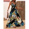 imageMakeMeChic Womens Summer Blue and White Floral Dress Boho Backless Maxi Sundress Spaghetti Strap Flowy DressBlack B