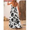 imageMakeMeChic Womens Summer Blue and White Floral Dress Boho Backless Maxi Sundress Spaghetti Strap Flowy DressBlack and White