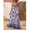 imageMakeMeChic Womens Summer Blue and White Floral Dress Boho Backless Maxi Sundress Spaghetti Strap Flowy DressBlue
