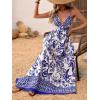 imageMakeMeChic Womens Summer Blue and White Floral Dress Boho Backless Maxi Sundress Spaghetti Strap Flowy DressBlue