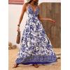 imageMakeMeChic Womens Summer Blue and White Floral Dress Boho Backless Maxi Sundress Spaghetti Strap Flowy DressBlue