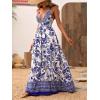 imageMakeMeChic Womens Summer Blue and White Floral Dress Boho Backless Maxi Sundress Spaghetti Strap Flowy DressBlue