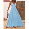 imageMakeMeChic Womens Summer Blue and White Floral Dress Boho Backless Maxi Sundress Spaghetti Strap Flowy DressBlue a