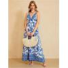 imageMakeMeChic Womens Summer Blue and White Floral Dress Boho Backless Maxi Sundress Spaghetti Strap Flowy DressBlue and White