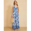 imageMakeMeChic Womens Summer Blue and White Floral Dress Boho Backless Maxi Sundress Spaghetti Strap Flowy DressBlue and White
