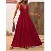 imageMakeMeChic Womens Summer Blue and White Floral Dress Boho Backless Maxi Sundress Spaghetti Strap Flowy DressBurgundy