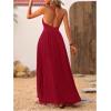 imageMakeMeChic Womens Summer Blue and White Floral Dress Boho Backless Maxi Sundress Spaghetti Strap Flowy DressBurgundy