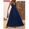 imageMakeMeChic Womens Summer Blue and White Floral Dress Boho Backless Maxi Sundress Spaghetti Strap Flowy DressDark Blue