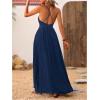 imageMakeMeChic Womens Summer Blue and White Floral Dress Boho Backless Maxi Sundress Spaghetti Strap Flowy DressDark Blue