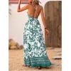 imageMakeMeChic Womens Summer Blue and White Floral Dress Boho Backless Maxi Sundress Spaghetti Strap Flowy DressGreen and White