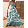 imageMakeMeChic Womens Summer Blue and White Floral Dress Boho Backless Maxi Sundress Spaghetti Strap Flowy DressGreen and White