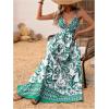 imageMakeMeChic Womens Summer Blue and White Floral Dress Boho Backless Maxi Sundress Spaghetti Strap Flowy DressGreen and White