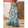imageMakeMeChic Womens Summer Blue and White Floral Dress Boho Backless Maxi Sundress Spaghetti Strap Flowy DressGreen and White