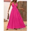 imageMakeMeChic Womens Summer Blue and White Floral Dress Boho Backless Maxi Sundress Spaghetti Strap Flowy DressHot Pink