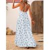 imageMakeMeChic Womens Summer Blue and White Floral Dress Boho Backless Maxi Sundress Spaghetti Strap Flowy DressLight Blue and White
