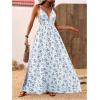 imageMakeMeChic Womens Summer Blue and White Floral Dress Boho Backless Maxi Sundress Spaghetti Strap Flowy DressLight Blue and White