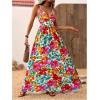 imageMakeMeChic Womens Summer Blue and White Floral Dress Boho Backless Maxi Sundress Spaghetti Strap Flowy DressMulticolor
