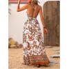 imageMakeMeChic Womens Summer Blue and White Floral Dress Boho Backless Maxi Sundress Spaghetti Strap Flowy DressYellow