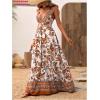 imageMakeMeChic Womens Summer Blue and White Floral Dress Boho Backless Maxi Sundress Spaghetti Strap Flowy DressYellow