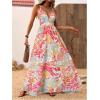 imageMakeMeChic Womens Summer Blue and White Floral Dress Boho Backless Maxi Sundress Spaghetti Strap Flowy DressYellow Floral