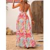 imageMakeMeChic Womens Summer Blue and White Floral Dress Boho Backless Maxi Sundress Spaghetti Strap Flowy DressYellow Floral