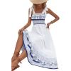 imageMakeMeChic Womens Summer Floral Dresses 2025 Beach Vacation Casual Blue and White Long Maxi SundressesGeometric Blue and White