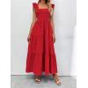imageMakeMeChic Womens Summer Floral Dresses 2025 Beach Vacation Casual Blue and White Long Maxi SundressesSolid Red