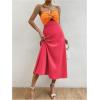 imageMakeMeChic Womens Twist Front Colorblock Tube Dress Cut Out Shirred Sleeveless Strapless Flared Maxi DressOrange and Red