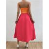 imageMakeMeChic Womens Twist Front Colorblock Tube Dress Cut Out Shirred Sleeveless Strapless Flared Maxi DressOrange and Red